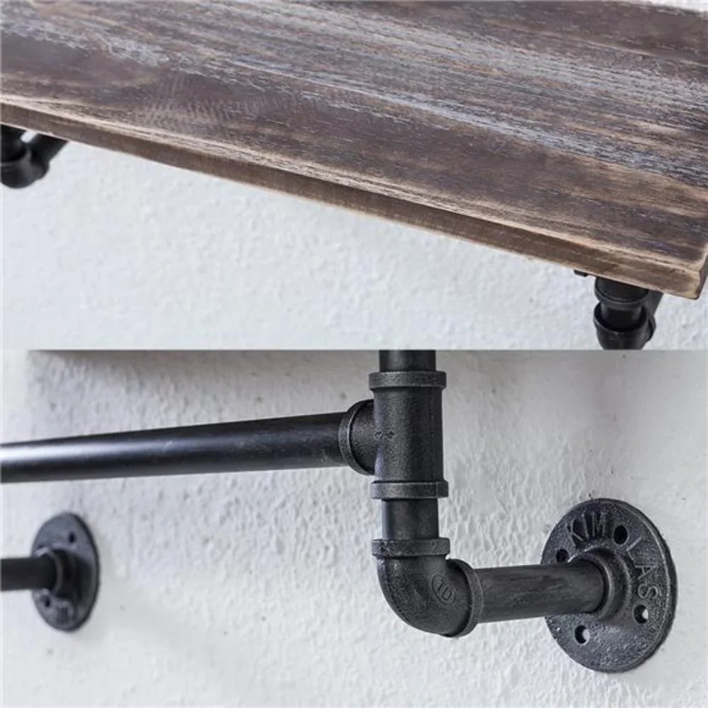 Pipe Shelving, Bathroom Shelves with Towel bar, 24in ,1 Tier, Retro Brown